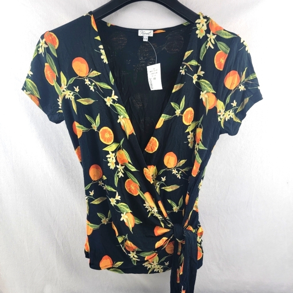 NWT Kismet orange printed short sleeve wrap top Size XS